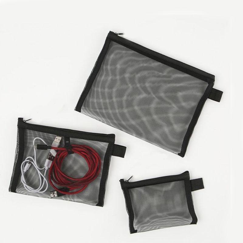 1pcs Unisex Mesh Clear Cosmetic Bags Small Large Black Makeup Bag Portable Travel Toiletry Organizer Case Lipstick Storage Pouch