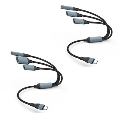 Type C 3 In 1 Adapter Cable USB C To USB Type C 3.5mm Sound PD60W Fast Charging OTG Data for Laptops and Phones
