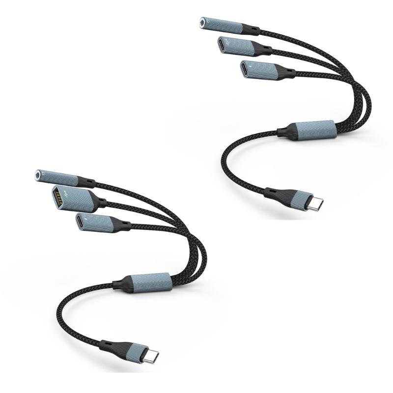 Multifunction USB Type C Adapter Cable 3.5mm Sound PD60W Charging OTG Data Transfer for Tablets and PC