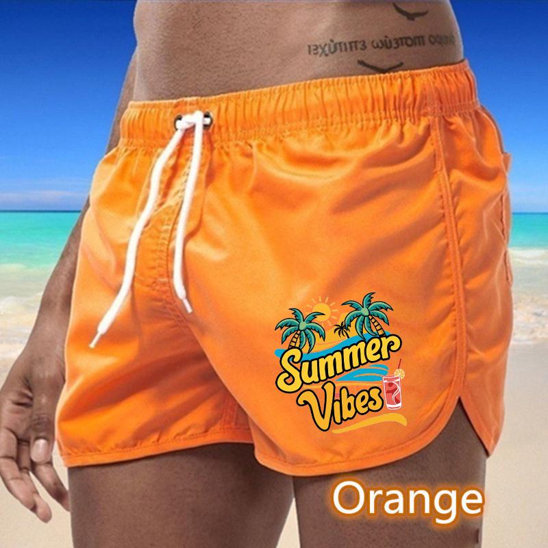 

81 Летние мужские быстросохнущие плавки с принтом, спортивные штаны, купальники, пляжные шорты, шорты для бега S оранжевый