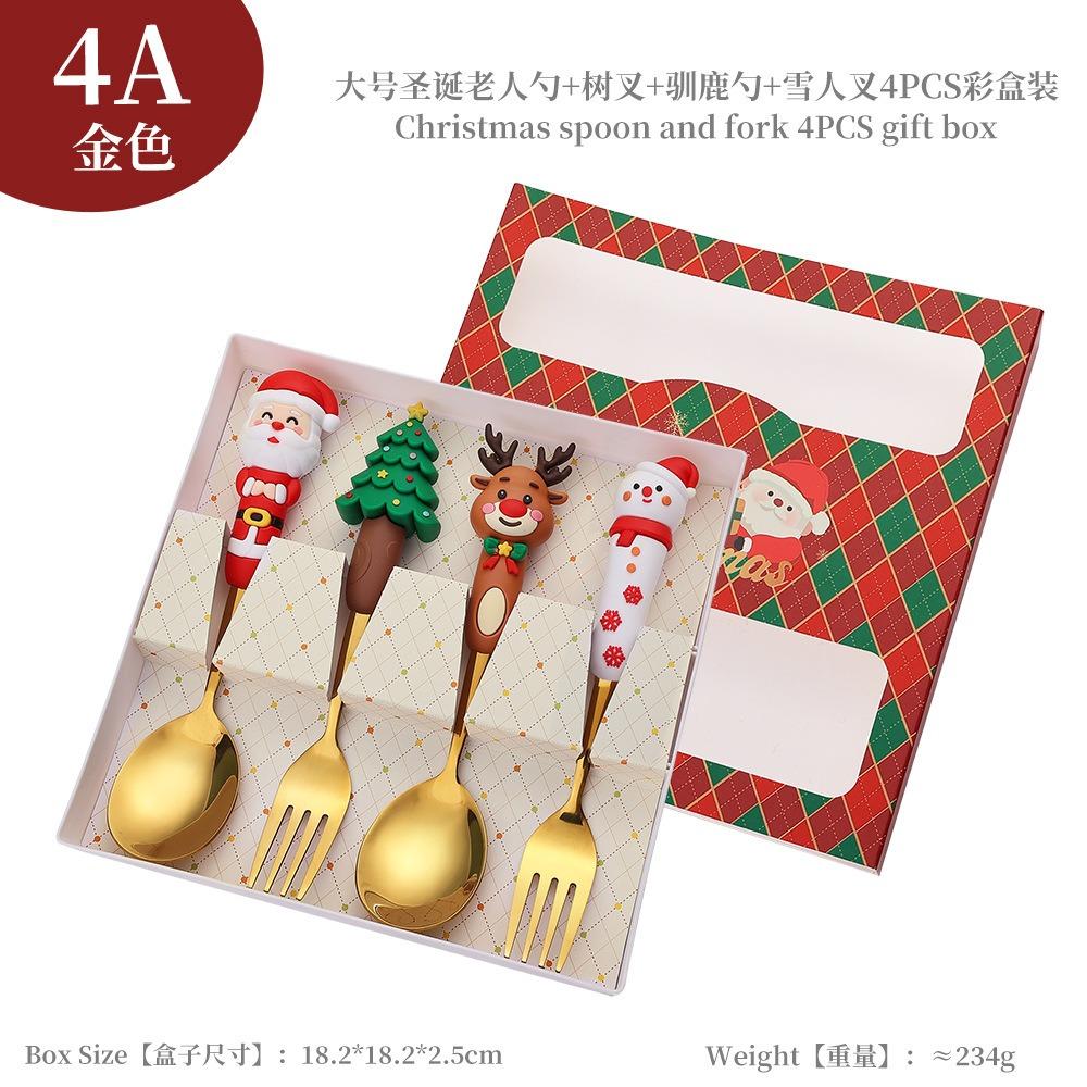 New Christmas Deer Dessert Spoon Set Christmas Tree Spoon Fork Santa Claus Tableware Gift Set Cubiertos De Acero Inoxidable