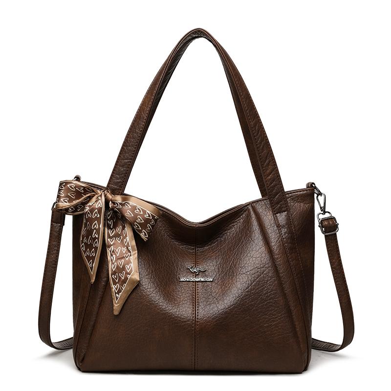 Large Capacity Commuter Shoulder Bag PU Retro Hand Tote Bag