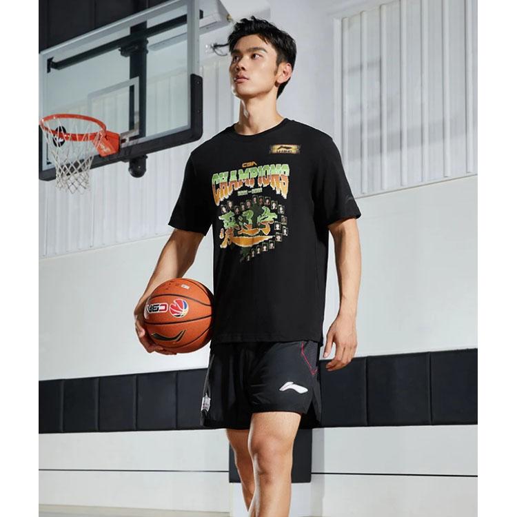 Li-Ning CBA Championship Commemorative Short-Sleeve T-Shirt Men Tops Black ATSSC39-1