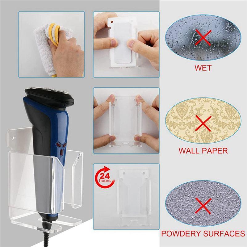 AEE4-Electric Razor Wall Mount Holder Acrylic Shaver Holder Razor Hanger Shaver Organizer B