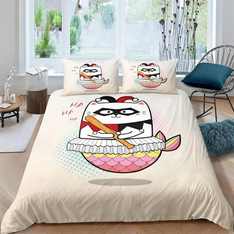 Cute Cat Cartoon Animals Children Girls Gifts for Bedroom Decorations Kawaii Duvet Cover Cartoon Pet Cat Theme Queen King Size