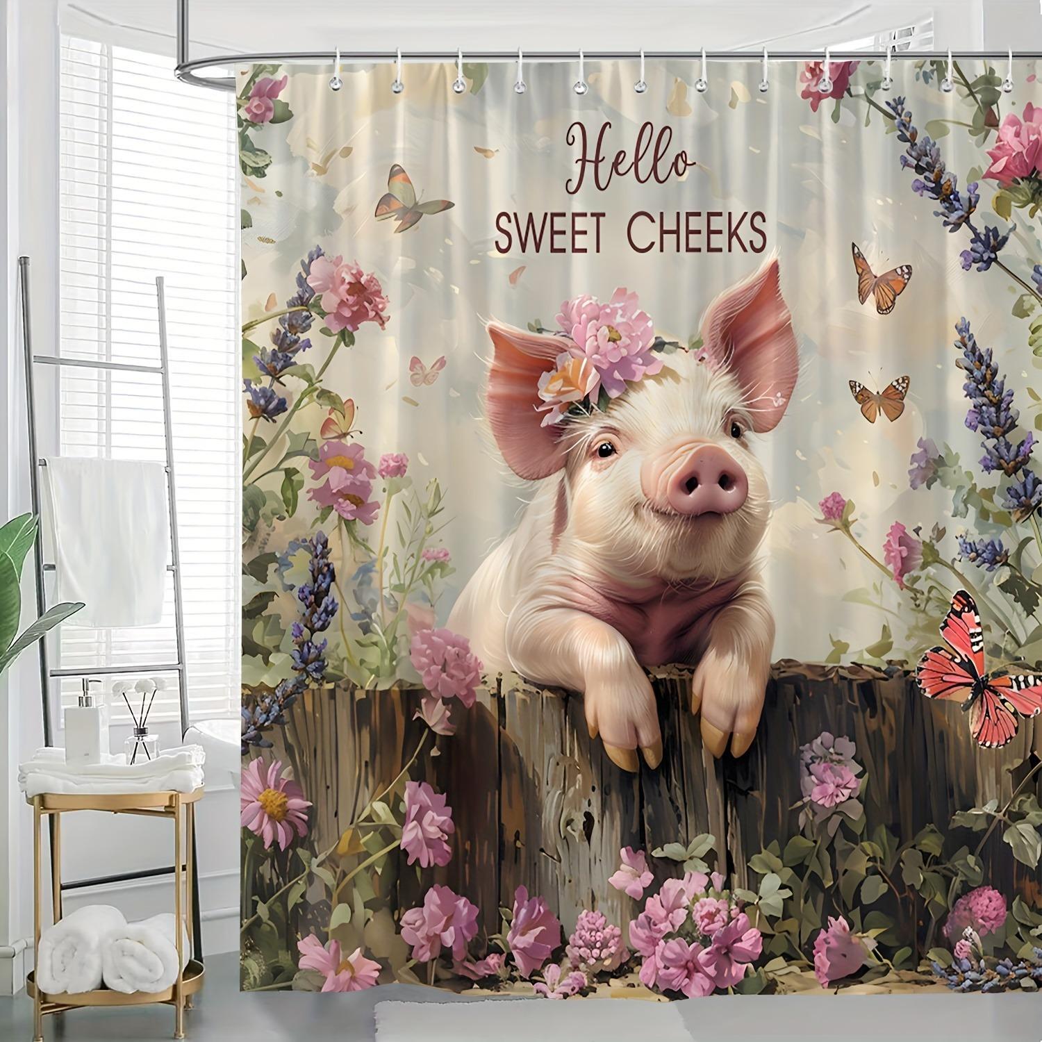 

Colorful And Creative Pig Flowers Washable Dirt-Resistant Shower Curtain Shower Head Waterproof Polyester Bath Curtain W60H190(CM)-1 Pcs