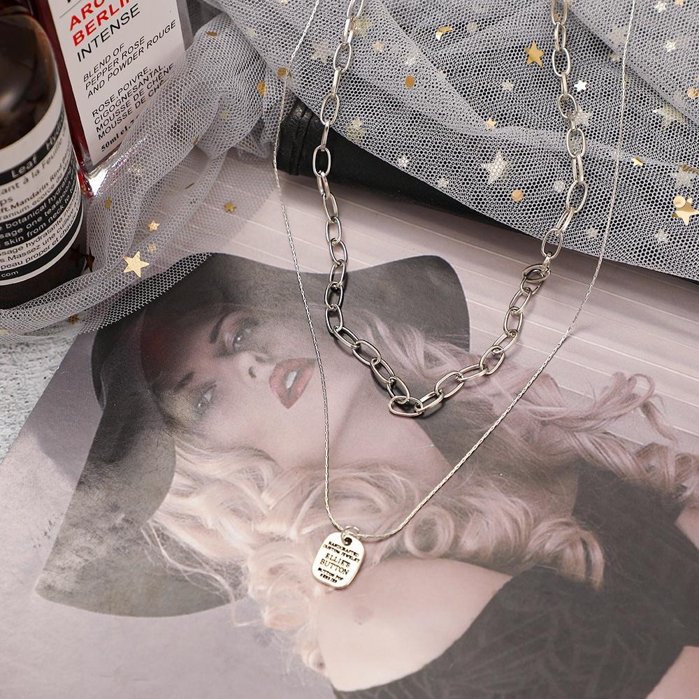 iF ME Personalized Square Letter Pendant Necklace Fashion Multilayer Gold Silver Chain Necklaces Women Jewelry Accessories Gift