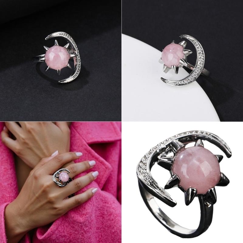 Elegant Moon and Star Crystal Ring Smooth Comfort Band Handmade Finger Jewelry Stylish Daily Wear Accessories