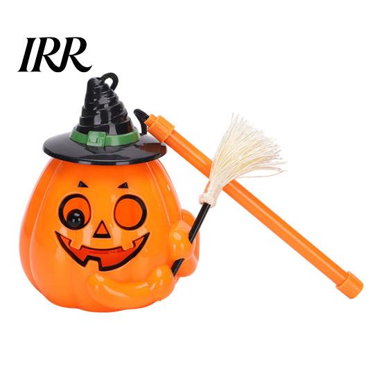 Handheld Pumpkin Pole Light Glowing Halloween Lantern, Jack O Lantern with Witch Hat Broom, Candy Collecting Up Decor, Trick or Treat Prop for