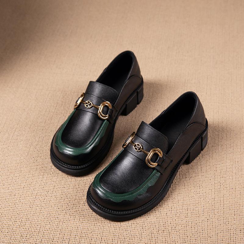 

Лоферы из коровьей кожи первого слоя женские осенние новые кожаные мягкая подошва мягкая поверхность британский стиль Брок ретро маленькие кожаные туфли женские 35