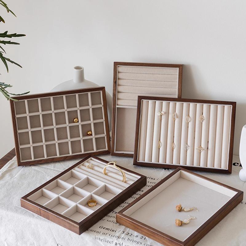 Counter Jewelry Display Tray Large Capacity Ring Earrings Display Trays Showcase Wooden Women's Jewelry Organizer Displays Props