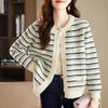 French Black and White Striped Small Fragrant Jacket Fashionable Foreign Fake Pocket Imitation Mink Fleece Sweater Women's Autumn and Winter