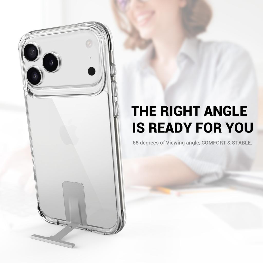 For iPhone 17 Pro Case TPU+PC Transparent Phone Cover with Kickstand
