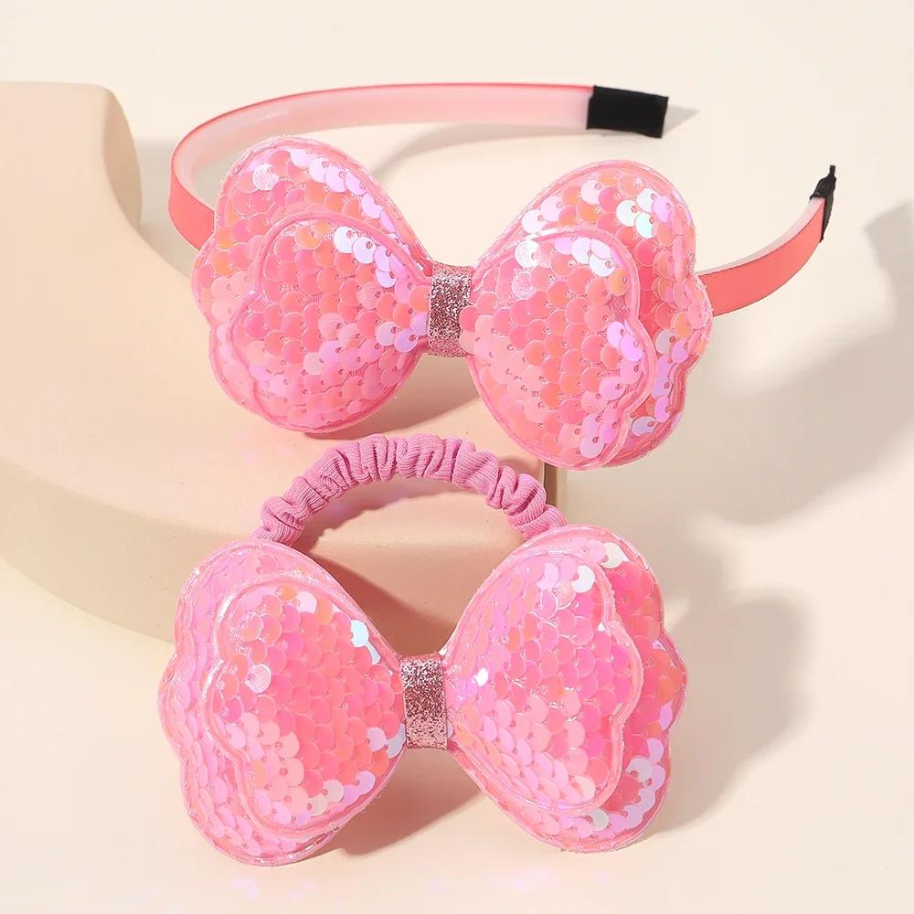 2/3 Pcs Baby Sequins Butterfly Flower Hairbands for Girls Hair Ties Set Clips Bows Headband Kids Headwear Gifts Hair Accessories