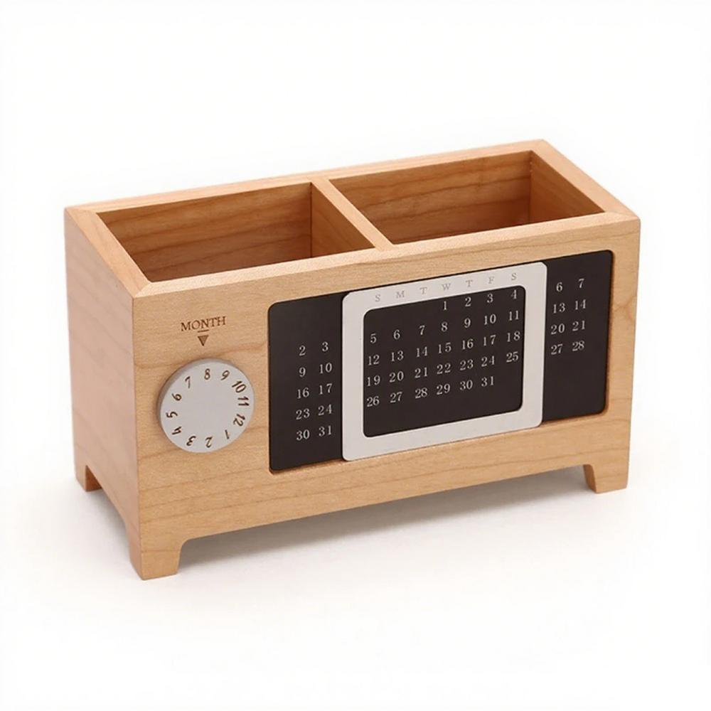 Creative Wooden Calendar Pen Holder Multifunctional Desktop Organizer Stationery Pencil Storage Box Remote Control storage Box