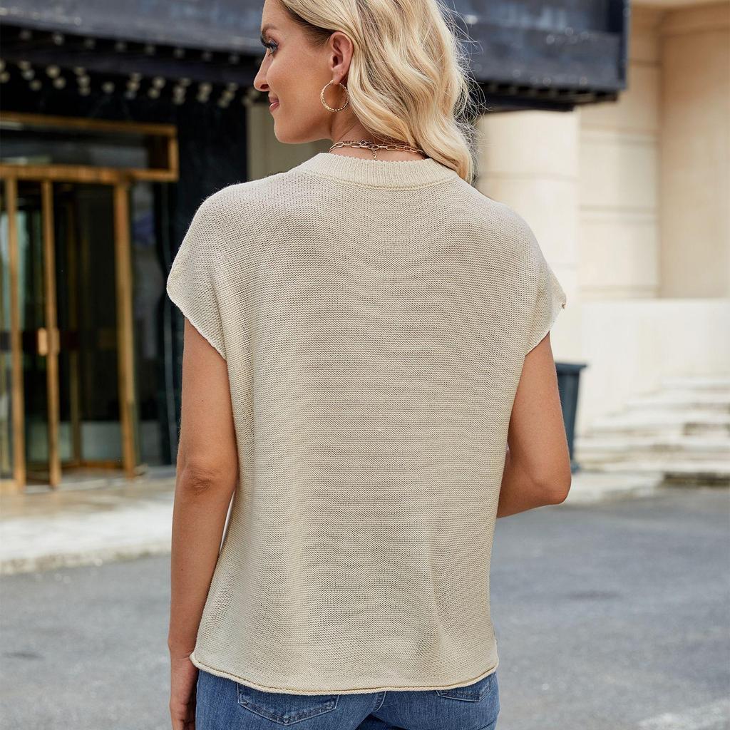 Women's Summer Round Neck Short Sleeve Knit Sweater Pullover Vest