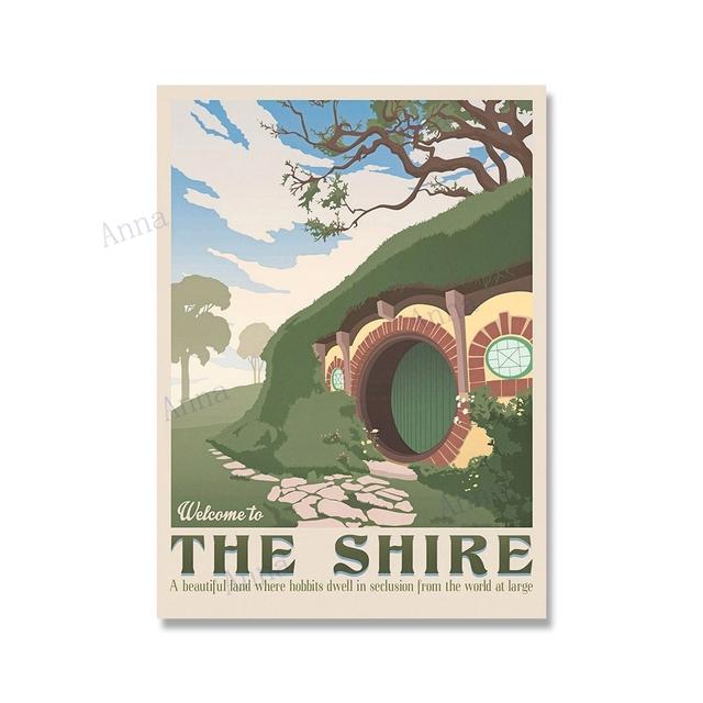 Canvas Painting Nordic Vintage Travel Poster and Prints Tolkien Middle Earth Landscape LOTR Art Wall Pictures Living Room Decor No Frame