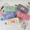 Pen Bag Korean Plaid Stationery Bag Cloth Pencil Pouch Plaid Heart Pencil Case  Office
