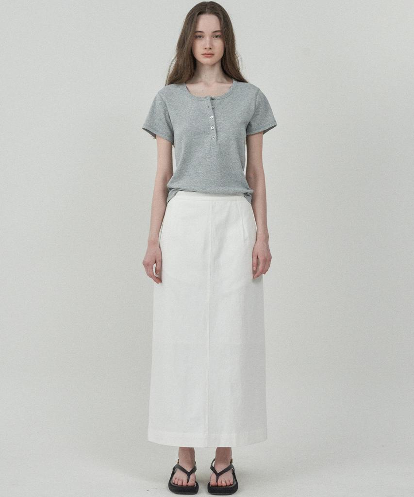 Mot Relaxed Cotton Slit Skirt - White