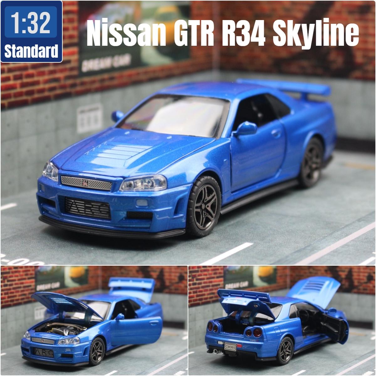 1/32 Nissan Skyline GTR R34 JDM Модель игрушечной машины Литой автомобиль Миниатюра Звук и свет Инерционный Коллекция Подарок Дети Мальчик