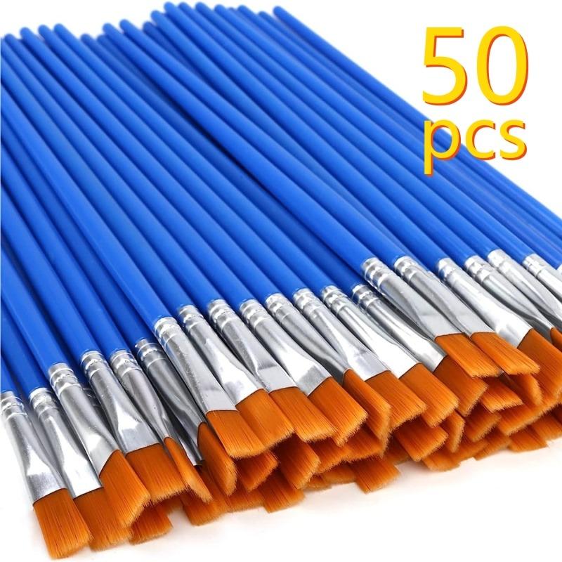 A Pack of Nylon Hair Pointed Brush Flat Head Brush for Water Powder Watercolor Acrylic Paint Art Painting Small Brush Painting Brush Hook Line 50 Blue Flat-Head Pens