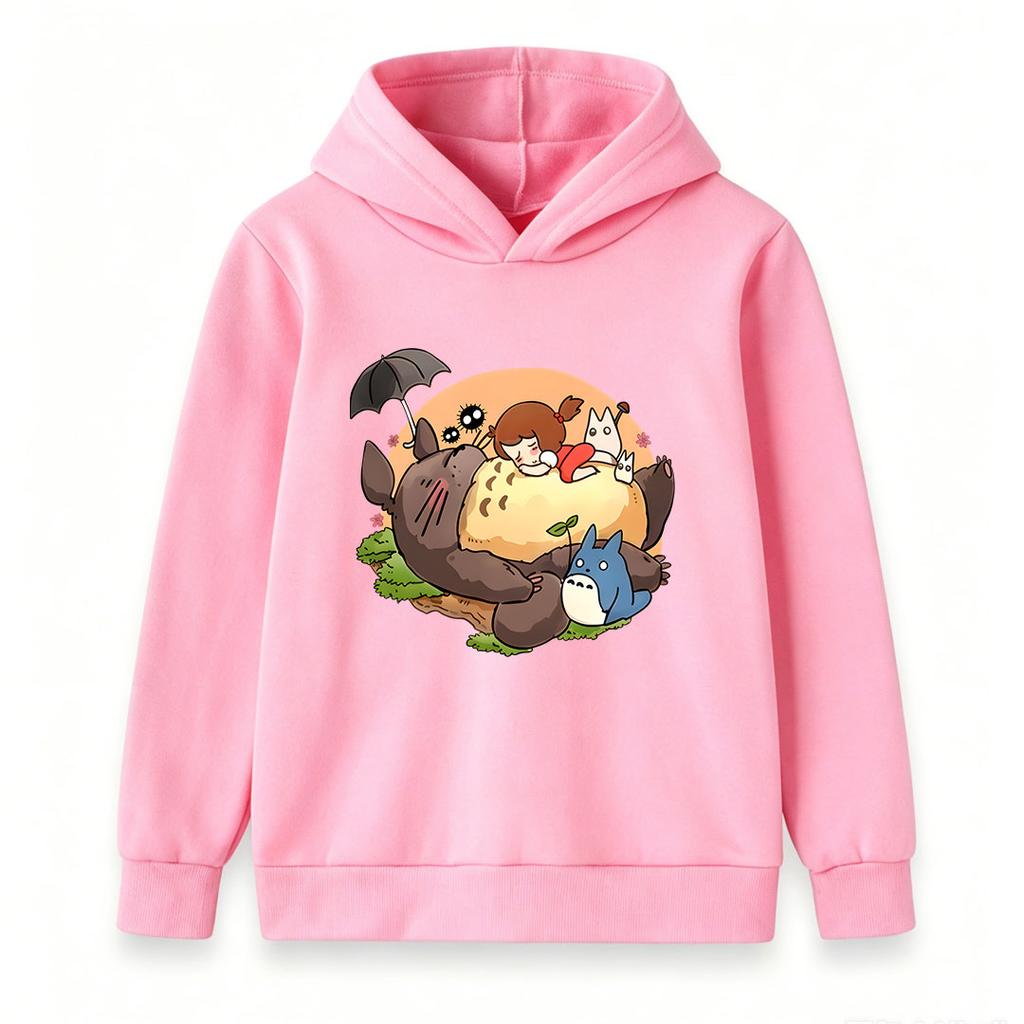 Kids Boys Girls Casual Hooded Sweatshirt, Cute Cartoon Totoro Print Long Sleeve Pullover Tops, Cozy Soft Crew Neck Outerwear for Children Daily Wear