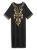 2024 Elegant Gold Embroidered Plus Size Black Kaftan Sexy Bathing Suit Cover Up For Women Summer V-neck Short Sleeve Beachwear Cozy House Dress Q1664