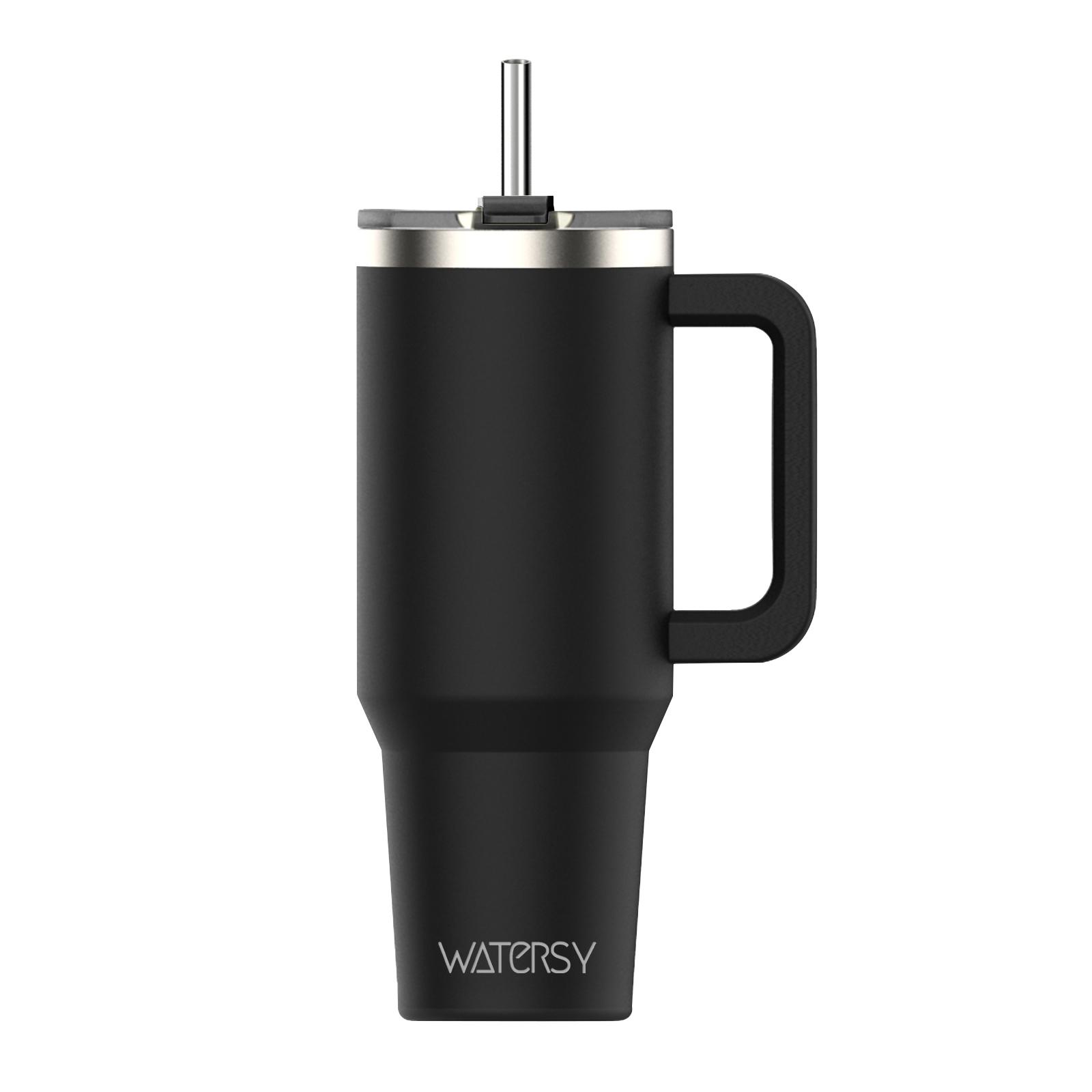 

Watersy 40oz/1200мл Тамблер з ручкою та кришкою з соломинкою Чашка з нержавіючої сталі з подвійними стінками Зберігає холод Термокружка Портативна автомобільна дорожня чашка 1000-1200ml чорний