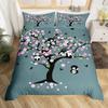 Pink Cherry Blossom King Queen Bedding Set Spring Flora Duvet Cover Japanese Flowers Quilt Cover Soft Polyester Comforter Cover