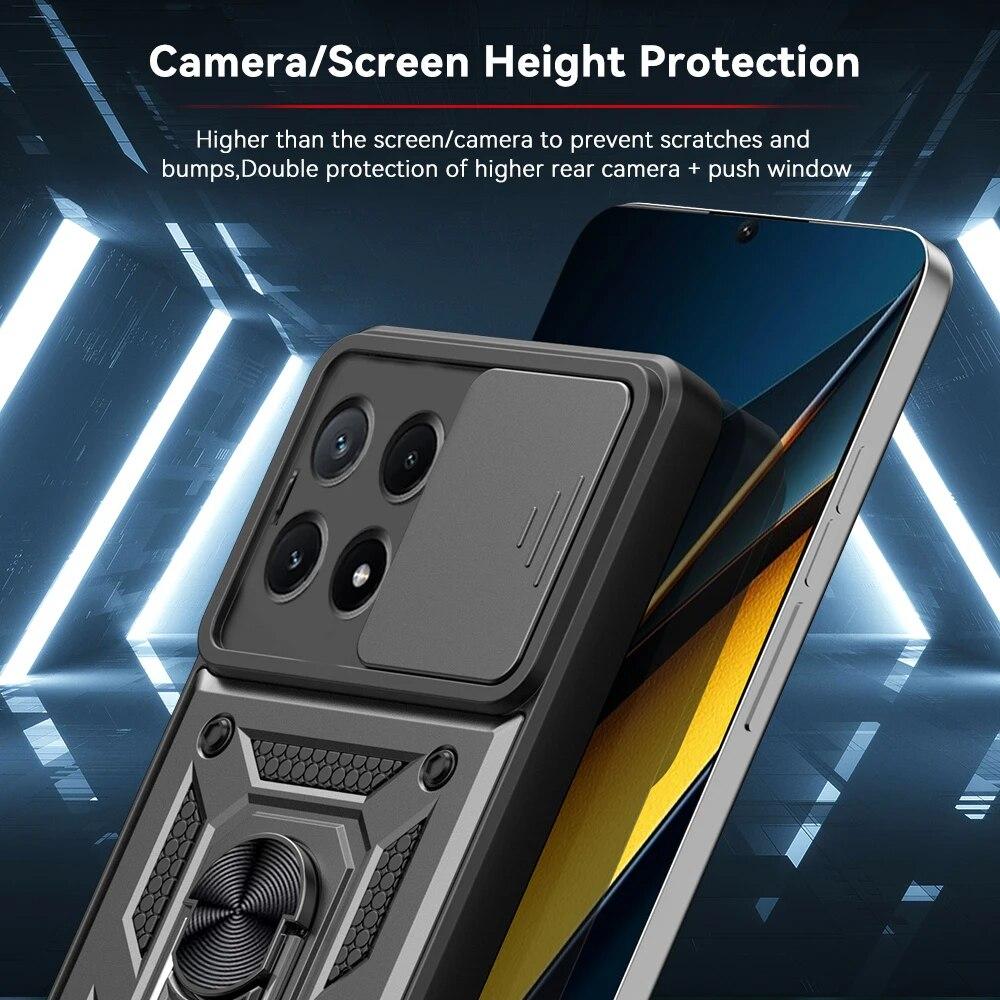 For Xiaomi Mi Poco X6 X5 Pro Camera Shockproof Armor Case For Poco X5 X6 CASES Car Magnetic Holder Ring Protect Cover