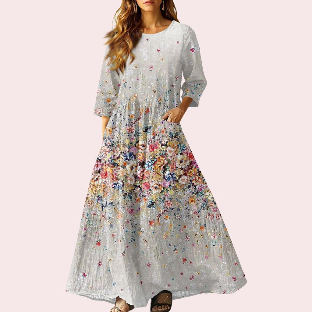 Women's Retro Ethnic Style Ribbon Embroidered Sleeveless Linen V-neck Maxi Dress