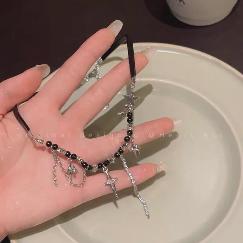 High-End Black Star Beaded Choker Necklace for Women - Elegant, Versatile Clavicle Chain