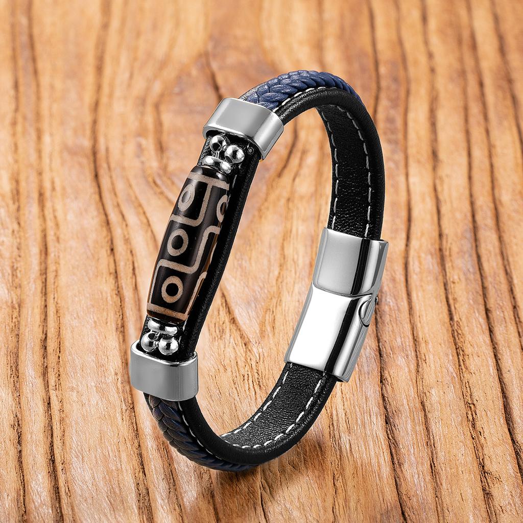 Tibetan Nine-eye Dzi Bead Leather Rope Bracelet Men's and Women's Hand-woven Retro Ethnic Style Jewelry 2026
