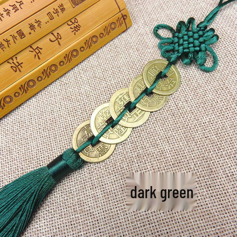 Five Emperors Alloy Copper Coins Car Pendant: Antique Chinese Knot Rearview Mirror Ornament