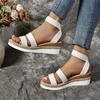 2024 Women's Shoes Elastic Strap Women's Sandals Summer Roman Open Toe Solid Color Outdoor Casual Beach Wedge Large Size Sandals