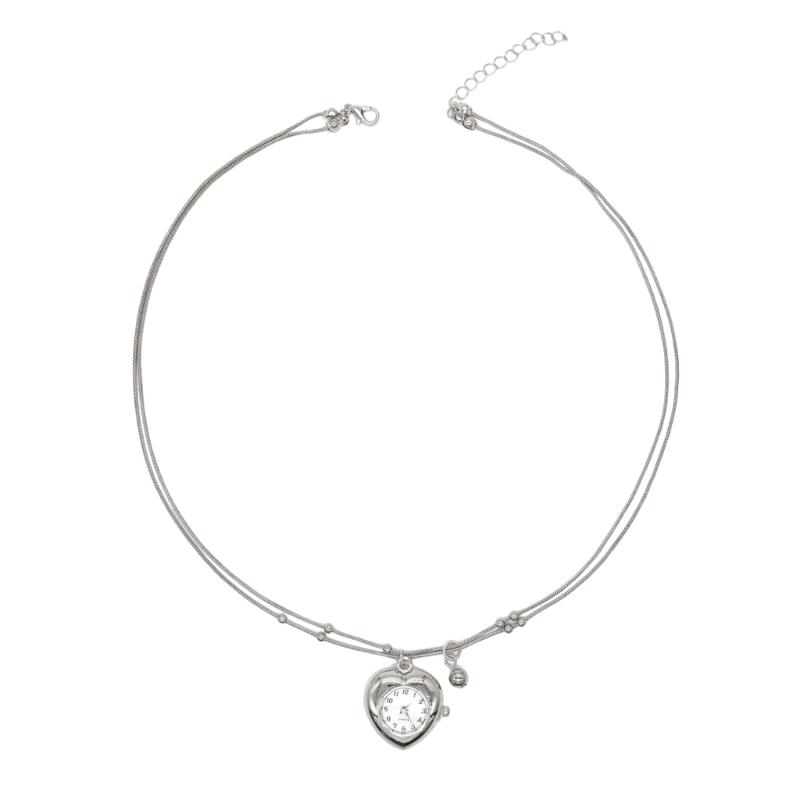 Vintage Herz Uhr Anhänger Mehrlagige Halskette Elegante Layering Kette Schmuck Einzigartige Schlüsselbeinkette für Frauen