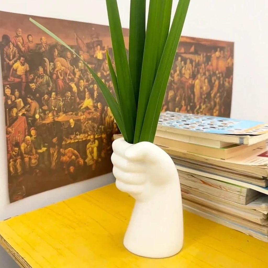 Newcomer Discount: Faux Hand Bouquet with Abstract Bear Grass In Simple Imitation Ceramic Vase