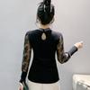 New Spring Autumn European Women Fashion Shiny Hot Diamonds Bling Mesh T-Shirt Chic Sexy Lace Long Sleeve Black Tops Streetwear Girl Tees