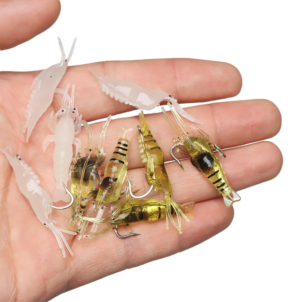 10Pcs New Soft Creative Hook Worm Silicone Shrimp Fake Bait Sea Fishing Prawn Lure