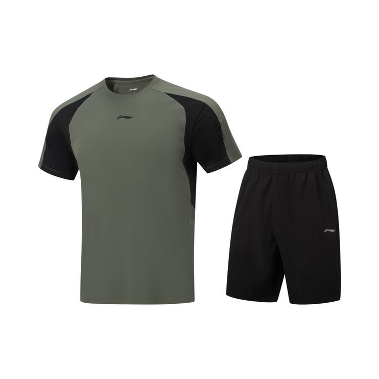 Li-Ning Fitness Series Round Neck Logo Color Block Set Men sets AWBW085-7 S