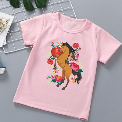 Heißverkaufendes Kinder-T-Shirt mit Mustang Spirit Cartoon-Print, Modisch und Trendig für Mädchen