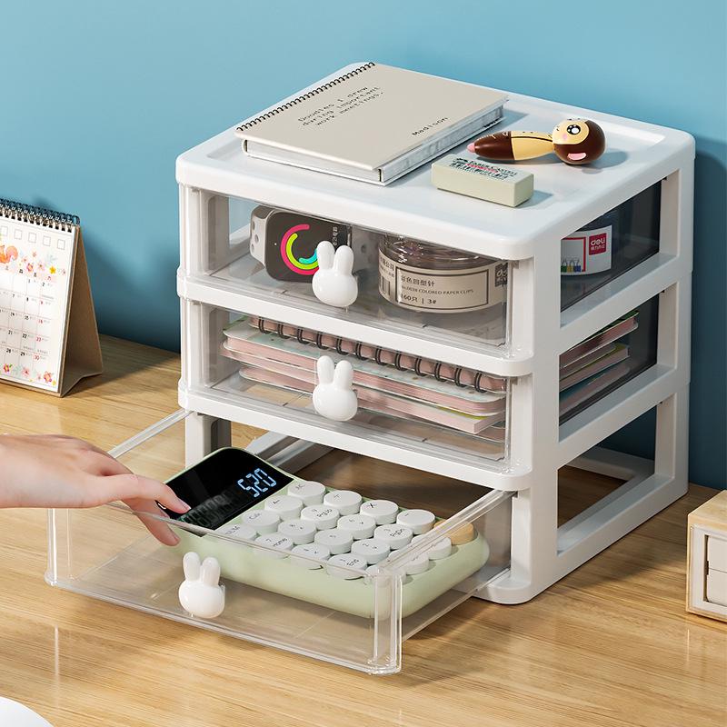 Cartoon Rabbit Transparent Mini Desk Storage Box with Drawers