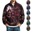 Men's Halloween Print Raglan Sweatshirt Loose Fit Stand Collar Casual Top
