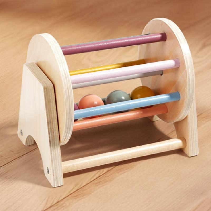 Tabletop Montessori Wooden Rolling Drum Children Coordination Toy Training