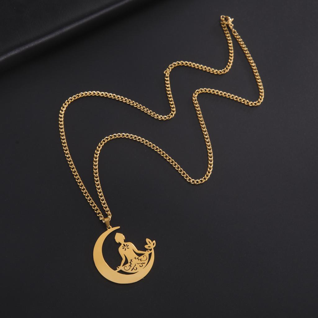 Dreamtimes 2026 New Vintage Moon Necklace Women's Pendant Stainless Steel Yoga Relaxation Sports Jewelry Gift