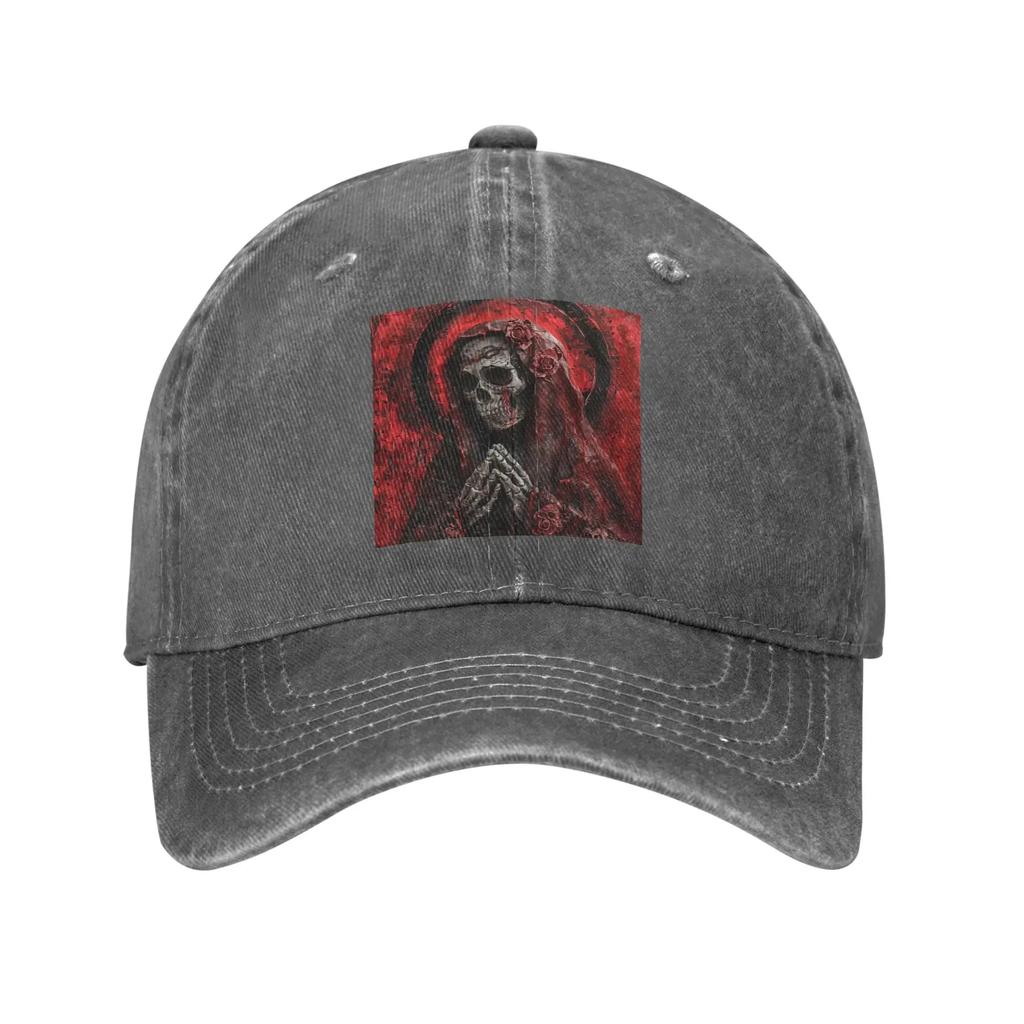 Santa Muerte Saint Death Goth Mexican Muertos Skull Washed Denim Cap Baseball Caps Adjustable Hat Summer Unisex Baseball Hats