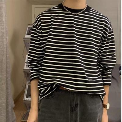 Men's Autumn Striped Long-Sleeve Casual Top - Korean Style Trend