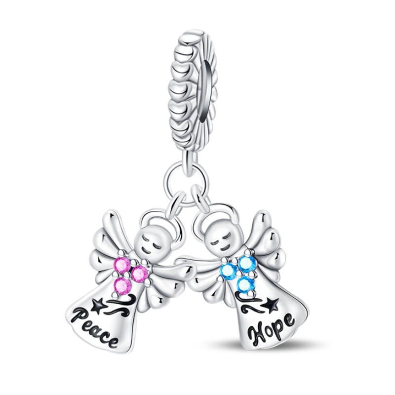 925 Silver Guardian Angel Charms Beads Angel Wings Drunk Angel DIY Bracelet Jewelry Gift for Birthday Lucky