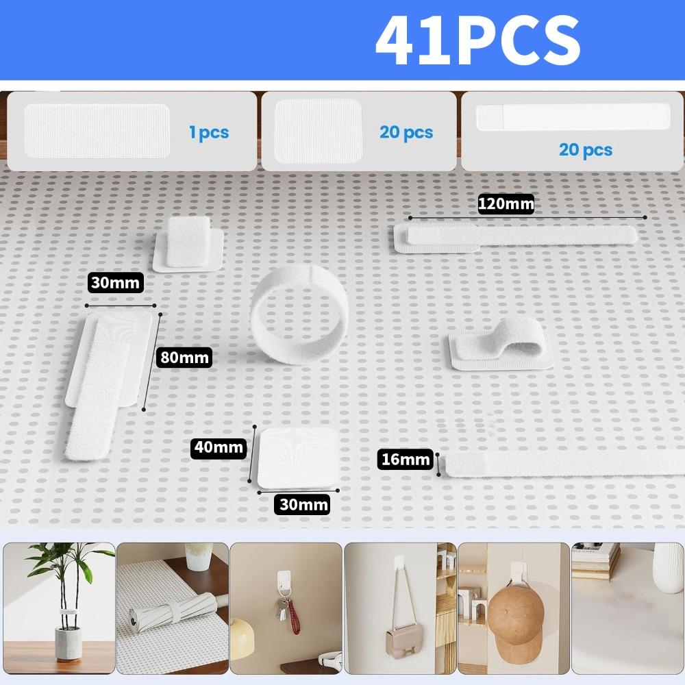 41Pcs Under Desk Cable Management Band Set Adjustable Hook and Loop Tape Data Cable Storage Nylon Ties Hidden Cord Organizer