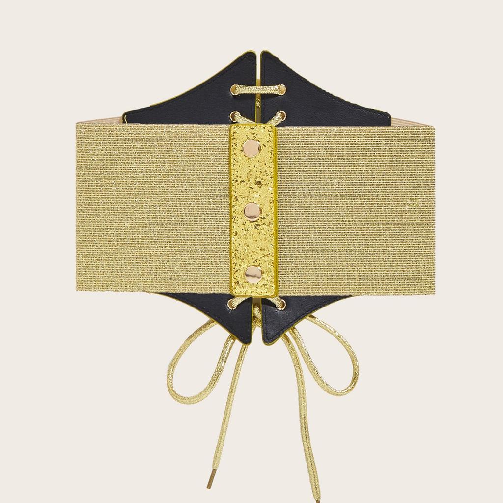 Glitter Belt Wide Elastic Elastic Waist Decoration With Dress Shirt Outer Strap Waist Seal Silver